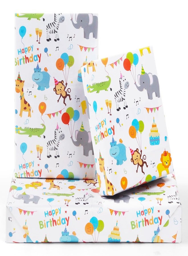 AirCool Birthday Wrapping Paper For Kids Baby Girls Boys, 6 Sheets Monkey Lion Elephant Giraffe Alligator Zebra Animals Party Design 20 x 28 inch Gift Paper for Birthday Baby Shower Kindergarten Newborn - Image 1